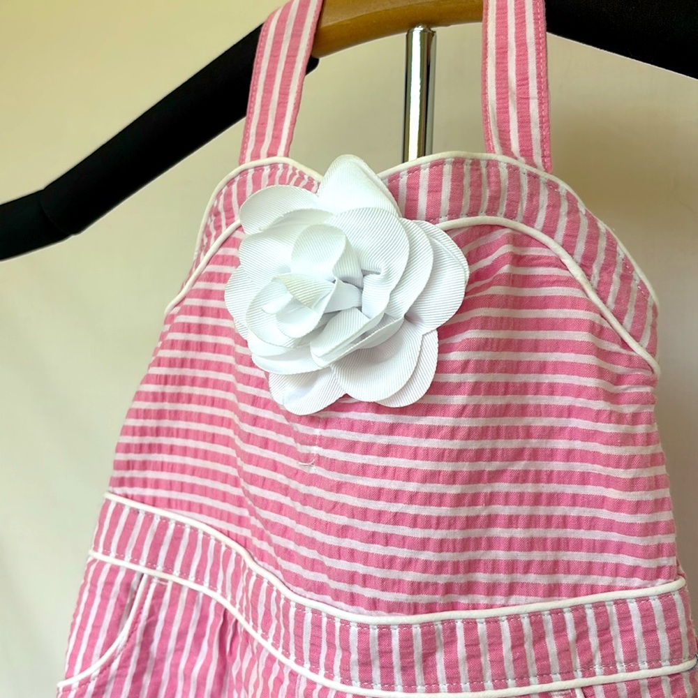 JANIE & JACK | Dolce Pink and White Stripe Seersucker Romper - Picture 7 of 15